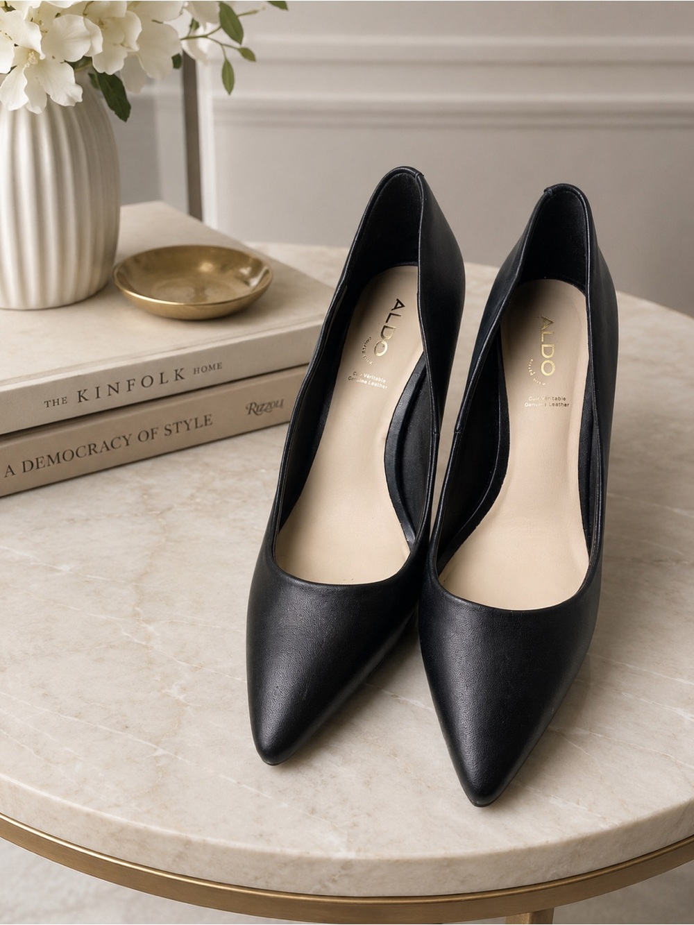 ALDO Pillow Walk Black Leather Pointed Toe Pumps Sz 8.5 | 3” Comfort Heels NWOB